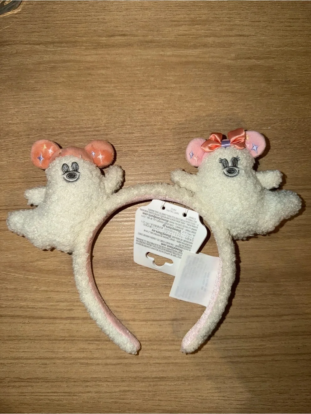 Disney Cream and Pink Plush Ghost Ear Headband with Bow